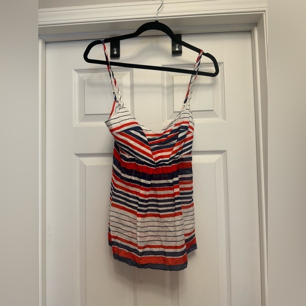 Fiorucci Red White Blue Light Weight Flowy Tank Top Striped Size 40 NWT